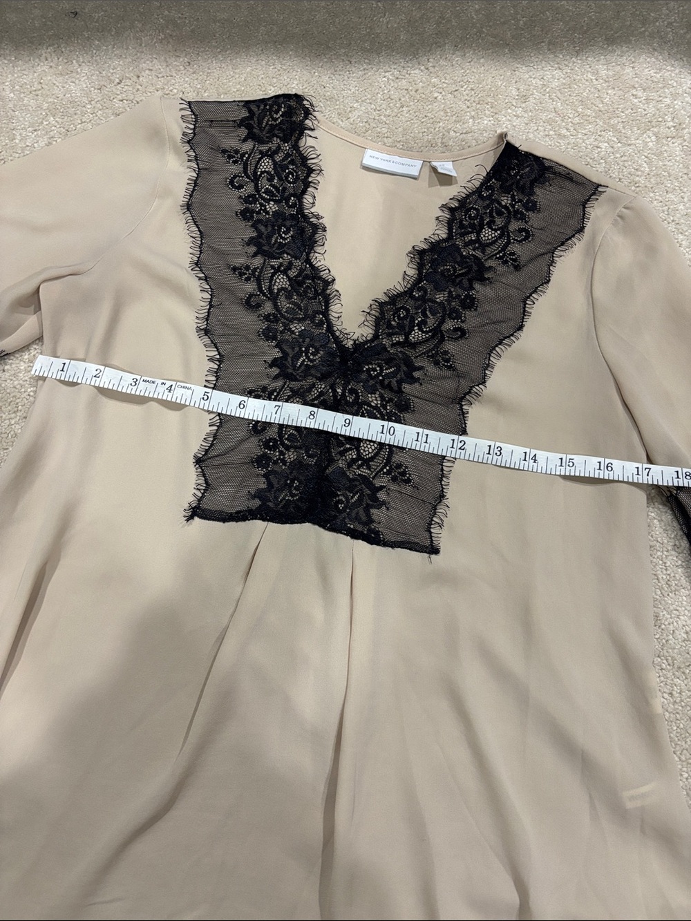 New York & Co. Lace Trim V-Neck Blouse in Cream and Black with bell sleeves - Picture 6 of 6
